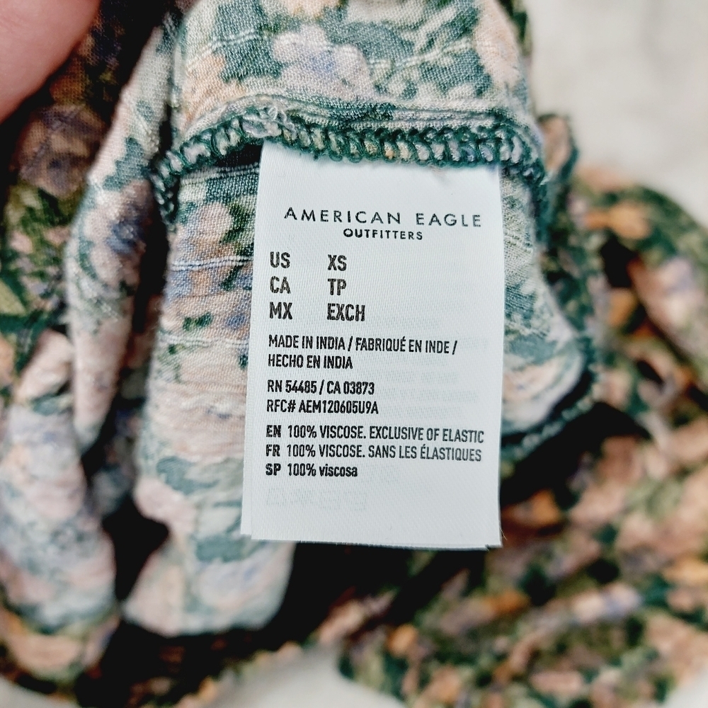 American Eagle Green Floral Faux Wrap Crop Top Long Sleeve V Neck Blouse P1906 - Picture 7 of 8